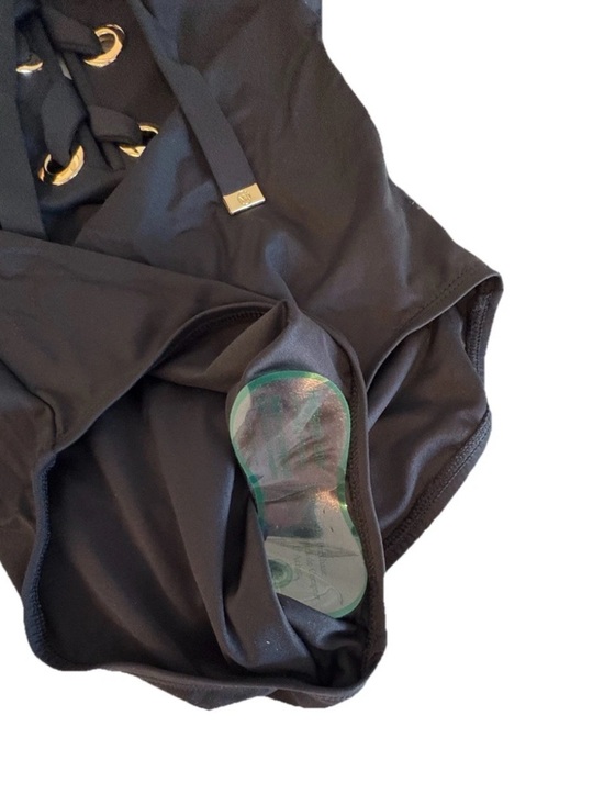 Michael Kors MM5W133 Lace Up One Piece Swimsuit Black Wide Strap Size 8 - Picture 4 of 8